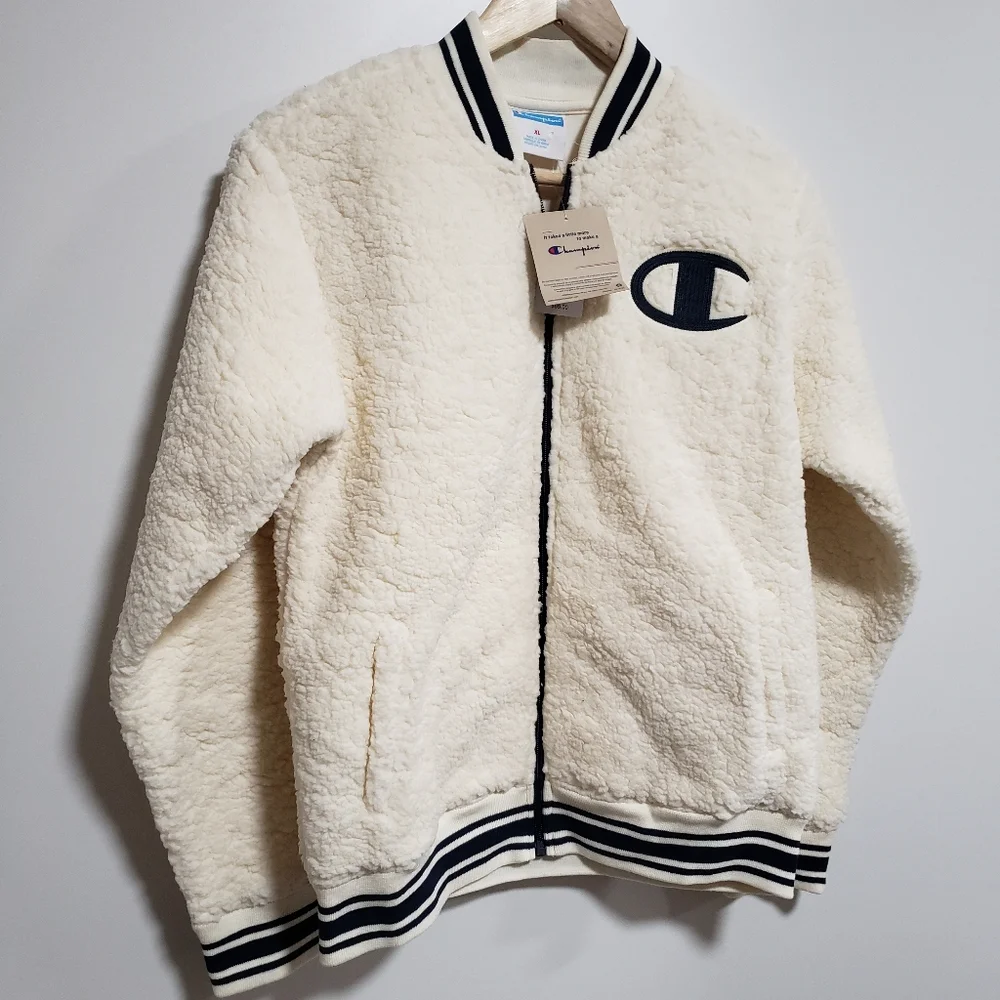 CHAMPION Boy Ivory and Blue Sherpa Bomber Jacket - Picture 2 of 7